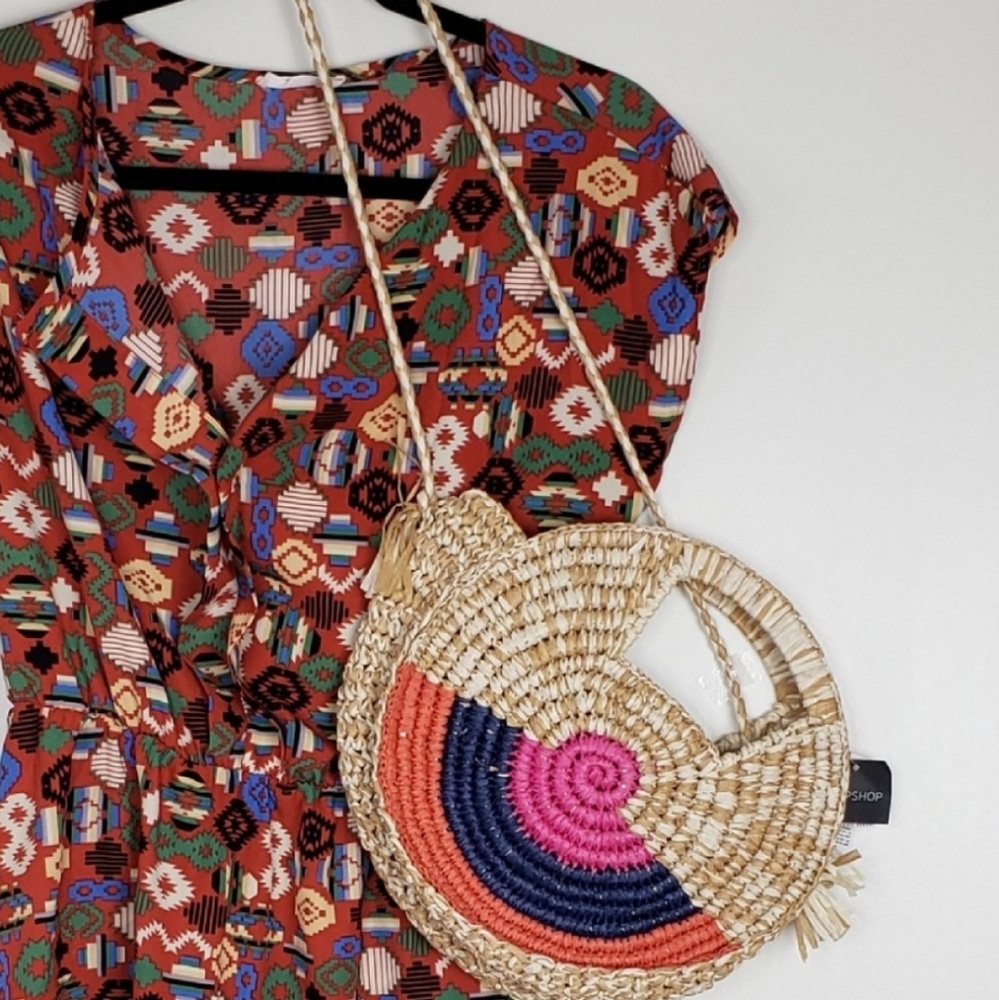 Topshop Straw Crossbody Bucket Summer Bag - Picture 6 of 6